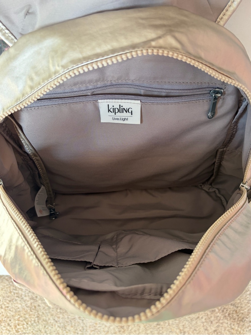 Kipling Gold Lightweight Nylon Backpack with Monkey Keychain - Picture 6 of 13